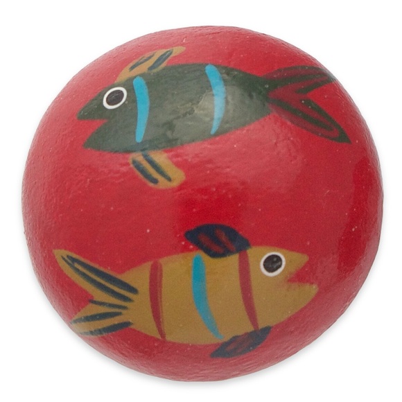 Vintage Hand Painted Fish Stud Earrings Round Red Domed Studs - Picture 5 of 6